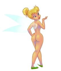 blonde_hair blue_eyes completely_naked disney disney_fairies hair_bun naked tinker_bell