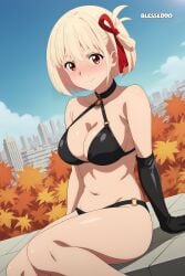 1girls ai_generated amber_eyes big_breasts black_underwear blesseddo blonde_hair breasts fanart female looking_at_viewer lycoris_recoil nishikigi_chisato short_hair solo