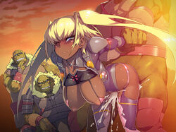 10s 1girls aqua_eyes areolae blonde_hair blue_eyes blush breasts censored cum dark-skinned_female dark_skin demon female hanging_breasts interspecies large_breasts long_hair male namaniku_atk nipples open_mouth sex tagme taimanin_(series) taimanin_asagi_battle_arena tied_hair twintails yomi_akitsu