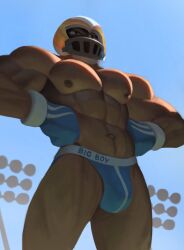 abs bara blue_underwear brawl_stars briefs bulge el_primo_(brawl_stars) football_helmet football_player gay gloves helmet jockstrap male_only mannfikker26 muscular_male nipples pecs pectorals shirtless sky sports topless underwear