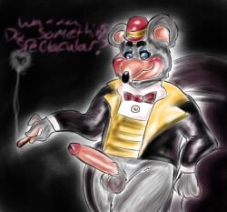 1boy 2024 animatronic anthro anthro_only balls chuck_e_cheese chuck_e_cheese_(franchise) clothed cute huge_balls huge_cock male male_only mouse nsfw penis pizza_time solo