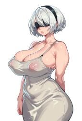 ai_generated big_breasts blindfold covered_nipples curvy curvy_body curvy_female curvy_figure dongtan_dress female female_only gravure_soraka hourglass_figure hourglass_figured_female huge_breasts yorha_2b