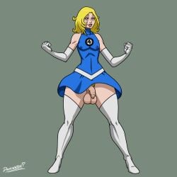 1boy big_lips blonde_hair blonde_pubic_hair blue_eyes blue_outfit costume crossdressing curvy doomington fantastic_four femboy genderswap genderswap_(ftm) girly human human_only invisible_woman light-skinned_femboy light-skinned_male light_skin long_gloves long_hair male male_only marvel nipples_visible_through_clothing penis_under_skirt pink_blush rule_63 sue_storm thighhigh_boots white_boots white_gloves white_trim