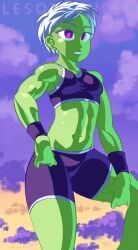 1girls 2021 abs alien alien_girl alien_humanoid alien_look_like_human artist_logo artist_name artist_signature belly belly_button bob_cut cheelai clothed clothed_female clothes clothing cloud clouds d: dragon_ball dragon_ball_super dragon_ball_super_broly dragon_ball_super_super_hero female female_abs female_focus female_humanoid female_on_top female_only fit fit_female fitness green_body green_skin hand_on_hip humanoid lesothender looking_aside muscle muscles muscular muscular_arms muscular_female muscular_legs muscular_thighs navel purple_bra purple_eyes purple_eyes_female purple_shorts purple_sky purple_sports_bra purple_wristband shiny shiny_skin short_hair short_hair_female side_boob sideboob sky solo solo_female solo_focus space spiky_hair sports_bra sports_shorts sportswear stern_expression thick thick_body thick_breasts thick_hips thick_legs thick_thighs thighs voluptuous voluptuous_female watermark white_hair white_hair_female