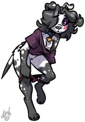 alpha_channel anthro atryl black_hair blush canid canine canis collar dalmatian domestic_dog ear_piercing fan_character female hair looking_at_viewer mammal piercing purple_eyes simple_background solo transparent_background