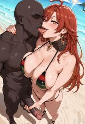 1boy 1girls ahoge ai_generated areolae bald bangs bare_shoulders beach bikini black_bikini blue_sky blush breasts choker cleavage clothing cloud curvaceous curvaceous_female curvaceous_figure curvy curvy_figure dark-skinned_male dark_skin day earrings erection faceless faceless_male female female female_focus french_kiss genshin_impact heart heart-shaped_pupils huge_breasts interracial inviting inviting_to_sex jewelry kissing large_breasts large_penis long_hair looking_at_viewer male mavuika_(genshin_impact) minority nail_polish navel nipples nude ocean open_mouth orange_eyes orange_nails outdoors penis presenting presenting_ass presenting_breasts presenting_hindquarters presenting_self red_eyes red_hair saliva sand seductive seductive_look seductive_smile sex sky smile standing straight sun sweat swimsuit symbol-shaped_pupils testicles thighs tongue tongue_out uncensored veins veiny_penis voluptuous voluptuous_female water