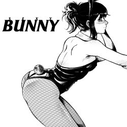 alternate_costume arched_back bunny_ears bunny_girl bunny_tail bunnysuit female female_only fishnets gintama hi_res looking_at_viewer looking_back monochrome otter_peppis otterpeppis playboy_bunny ponytail shimura_tae small_breasts smile solo