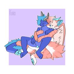 absurd_res amiri_(nonbiamiri) anthro anthro_on_anthro big_tail blue_body blue_fur blue_hair cheek_tuft closed_eyes cuddling dragon duo embrace embracing_another embracing_during_sex embracing_from_behind erection facial_tuft female fluffy fur furred_dragon furred_scalie furred_wings fuzzy genitals hair hi_res horn huge_tail inner_ear_fluff kyaro looking_at_another looking_at_partner looking_pleasured male male/female male/male male_penetrated male_penetrating male_penetrating_male mythological_creature mythological_scalie mythology pawpads penetration penis pink_body pink_fur pink_hair scalie sex smile tail tuft wings zertyz_(character)