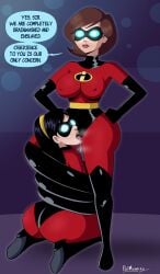 2girls ass big_ass big_breasts breasts cameltoe disney elastigirl english_text face_in_crotch female female_only helen_parr hypnosis incest mature_female milf mind_control mother mother_and_daughter multiple_girls nipple_bulge pixar polmanning screenslaver text the_incredibles violet_parr yuri