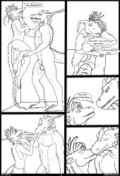 abs angry animal_genitalia annoyed anthro asphyxiation balls bared_teeth bottomless bottomless_anthro bottomless_female breast_squeeze breasts choking christa_(rebeldragon101) clothed clothing dragon duo ernesto_(rebeldragon101) eye_contact fangs fangs_bared female genitals hair hi_res kiss_on_lips kissing lifting_another lifting_partner long_ears long_tail looking_at_another looking_at_partner male male/female mane mane_hair medium_breasts muscular mythological_creature mythological_scalie mythology nude nude_male partially_clothed pecs rebeldragon101 scalie sex_toy shackled_ankles sheath shirt side_boob size_difference snarling squeezing tail tank_top teeth topwear toy vibrator