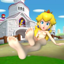 castle feet feet_fetish feet_focus female female_focus legs_crossed mario mario_(series) outdoors peach_pussy princess princess_peach super_mario_64