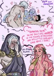 2boys 2girls anal anal_sex aphrodite aphrodite_(hades) armlet bisexual bisexual_male black_hair blue_body blue_hair blue_skin blush blushing_female blushing_male bracers breasts canon_polyamory canon_throuple comic completely_nude deity demonnsnek english_text erection european_mythology female female_supporting_yaoi flustered flustered_male gay gay_sex goddess gorget greek_mythology green_eyes grey_skin gripping_sheets hades_(game) happy happy_sex hearts hood love male medium_breasts megaera_(hades) mmf_threesome moaning mythology naked naked_female naked_male nude nude_female nude_male ot3 penis pink_eyes pink_hair polyamory pubic_hair shirtless silver_hair speech_bubble teasing testicles thanatos_(hades) threesome throuple very_long_hair wholesome zagreus