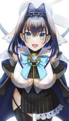 artist_request big_breasts blue_eyes blue_hair breasts cleavage female hololive huge_breasts large_breasts ouro_kronii solo underboob virtual_youtuber