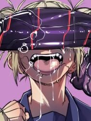 1boy 1girls balls barefoot big_penis blonde_hair bodily_fluids cant_see_the_haters female hermitlustful himiko_toga huge_cock large_penis male my_hero_academia nomu open_mouth penis penis_over_eyes pubic_hair pubic_hair_in_mouth saliva stray_pubic_hair tongue vein veiny_penis