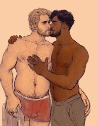 2boys ass_grab bara beard biceps black_hair blonde_hair bulge chest_hair chubby chubby_male closed_eyes couple cuddling cullen_rutherford cute dark-skinned_male dark_hair dark_skin dorian_pavus dragon_age dragon_age_inquisition duo engagement_ring facial_hair gay gay_male grabbing_ass hairy_arms hairy_chest hairy_legs half-dressed half_naked holding_partner human husband husband_and_husband kissing light-skinned_male light_skin looking_at_partner loving_couple mage male male/male male_only male_pubic_hair married_couple moustache muscles muscular muscular_male nipples pants pecs pubic_hair ring romantic romantic_couple shirtless shirtless_male stonelions straight_male underwear video_games warrior yaoi