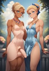 2futas ai_generated bulge cock_sleeve dress elegant futanari masomelon muchin_(style) small_breasts