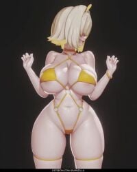 1girls 3d animated ass bikini blonde_hair body_writing breasts elegg_(nikke) female goddess_of_victory:_nikke hair_over_eyes large_ass large_breasts light-skinned_female light_skin mp4 no_sound rushzilla short_hair short_loop short_playtime shorter_than_30_seconds solo tagme video video_games