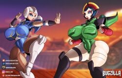 2girls abs alternate_version_available arcee arcee_(g1) artist_name autobot big_breasts bugzilla busty cammy_white_(cosplay) chun-li_(cosplay) cosplay female female_autobots female_only giant_breasts huge_breasts multiple_girls revealing_armor robot robot_girl slim_waist street_fighter thick_thighs transformers voluptuous voluptuous_female windblade