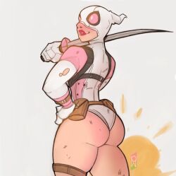 curvy explosion gwen_poole gwenpool katana large_ass marvel superhero_costume superheroine tomphelippe torn_clothes