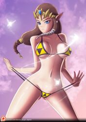 bikini blue_eyes brown_hair brunette fairy nintendo princess_zelda solo the_legend_of_zelda tiara triforce triforce_bikini twilight_princess zelc-face zelda_(twilight_princess)