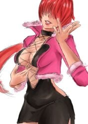 1girls big_breasts fluffy king_of_fighters light_skin long_hair no_bra ponytail red_hair shermie_(kof)