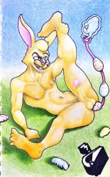 absurd_res anal_beads anthro disembodied_hand easter easter_bunny egg egg_in_ass egg_insertion feet grass hi_res holidays lagomorph leporid male mammal marthan_crowl_(artist) plant rabbit sex_toy solo solo_male