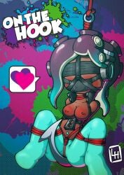 areolae black_skin blindfold blush bondage breasts breasts_out dark_skin female female_focus female_only gag gagged headphones hook legwear lexhanley marina_(splatoon) nipples peril rope rope_bondage splatoon splatoon_(series) splatoon_2 suspension tied_up zipper zipper_pull_tab