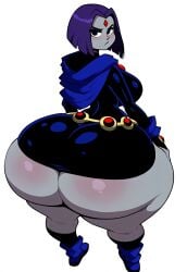 ai_generated big_ass big_breasts dc emo gem gigantic_hips grey_skin hand_on_hip large_breasts large_hips lubbasdump neutral_expression purple_hair rachel_roth raven_(dc) teen_titans wide_hips