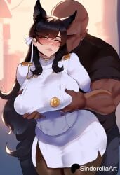 1boy ai_generated atago_(azur_lane) azur_lane big_ass big_breasts big_butt breasts commissions_open cuckold dark-skinned_male fat_man female grope groping groping_breasts huge_ass huge_breasts interracial large_ass large_breasts light-skinned_female light_skin netorare ntr old_man request sinderellaart thiccwithaq_(ai_style) ugly_bastard ugly_man