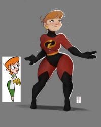 1girls cosplay crossover crossover_cosplay curvy dexter's_laboratory dexter's_mom earrings elastigirl elastigirl_(cosplay) female female_only helen_parr human human_only large_ass light-skinned_female light_skin mature mature_female red_clothing red_hair superhero_costume superheroine the_incredibles tomphelippe