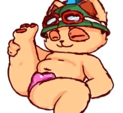 clothing furry ishitaka_uwu league_of_legends low_res male raised_leg riot_games slightly_chubby solo swimming_trunks swimwear teemo_(lol) tencent thumbnail yordle