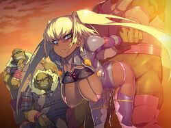 10s 1girls arm_grab blonde_hair blue_eyes censored color dark-skinned_female dark_skin female interspecies namaniku_atk orc rape restrained tagme taimanin_(series) taimanin_asagi_battle_arena tears tied_hair twintails yomi_akitsu