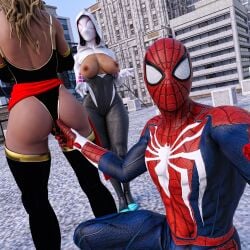 1boy 2girls 3d ass athletic athletic_female athletic_male avengers big_ass big_breasts breasts busty carol_danvers curvy danp dat_ass exposed_breasts female female_focus fit fit_female fit_male gwen_stacy hourglass_figure huge_ass huge_breasts human human_only large_ass large_breasts legs light-skinned_female light-skinned_male light_skin male male/female marvel marvel_comics ms._marvel_(carol_danvers) multiple_girls peter_parker revealing_clothes slim slim_waist spider-gwen spider-man spider-man_(series) straight superhero superheroine thick thick_hips thick_legs thick_thighs thighs top_heavy unaware voluptuous voluptuous_female waist wide_hips