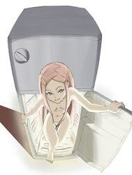 1girls anemone_(eureka_seven) barefoot belly censor_hair censored color convenient_censoring eureka_seven eureka_seven_(series) feet female flat_chest fridge girl_in_refrigerator in_container in_refrigerator long_hair navel nude pink_eyes pink_hair refrigerator solo stomach toes