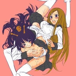 2girls 69 ass blush female fingering long_hair mikuni_kumi mosha multiple_girls mx0 open_mouth panties sakuraba_murasaki school_uniform schoolgirl seifuku serafuku skirt skirt_lift stockings sweat thighhighs underwear white_legwear white_panties white_thighhighs yuri