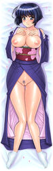 ai_yori_aoshi bb blue_eyes blue_hair blush bottomless breasts cleavage fat_mons footwear highres hips innie_pussy japanese_clothes kimono large_breasts lying nipples obi open_robe pubic_hair pussy pussy_juice sakuraba_aoi short_hair smile socks tabi the_bed uncensored wide_hips yasuomi