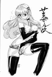 breasts censored choker elbow_gloves futanari gloves intersex large_breasts leather_clothes monochrome penis thighhighs