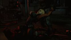 1girls 2boys 3d alley animated blonde_hair blood bouncing_breasts brain_fuck brains breasts corpse dark dark-skinned_male dark_image dark_skin dead forced gangbang gore guro gurochanop human interracial large_breasts makeup military mind_break necrophilia no_sound penetration rachel_foley rape resident_evil resident_evil_revelations sex skull_fucking straight threesome video