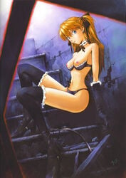 accurate_art_style asuka_langley_sohryu bra breasts gloves medium_breasts neon_genesis_evangelion nipples panties photoshop sadamoto_yoshiyuki stockings thighhighs