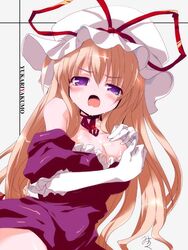 1girls blonde_hair breasts cum cum_on_body cum_on_breasts cum_on_upper_body female miuku_(marine_sapphire) solo touhou yukari_yakumo