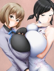 2girls big_breasts bol_(artist) clothed_female clothing devil_survivor_2 female/female female_focus female_only fumi_kanno huge_breasts io_nitta kanno_fumi large_breasts nitta_io symmetrical_docking yuri