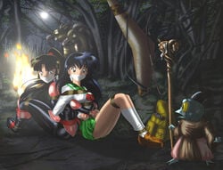 2girls a-un arms_behind_back backpack black_hair bondage boomerang boots bound_together breast_bondage brown_eyes brown_hair captured cloth_gag clothes demon erikson1 eyeliner eyeshadow female fire fireplace forest fully_clothed gag gagged higurashi_kagome immobile inuyasha jaken jumpsuit kagome_higurashi legs_together long_hair makeup moon multiple_girls multiple_subs night over_the_mouth_gag pauldrons ponytail restrained rope ropes sango school_uniform schoolgirl scrunchie shoes sitting skirt staff tied_arms tied_hair tied_together tied_up