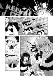 1boy 3girls beast_anime breasts cleavage comic death female female_death gun guro maid_uniform male nosebleed panties penis shocked_expression shooting skull_fucking straight tagme upskirt weapon