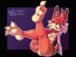 2d 2d_(artwork) 2d_artwork artist_name artist_signature atari bubsy bubsy_(series) bubsy_4d bubsy_bobcat detailed_feet feet foot_fetish furry furry_male furry_only gobanire nipples rodricoro small_penis solo suit suit_and_tie