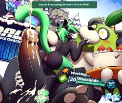 4_toes absurd_res aevyn anthro anus avery_(fwuffydurg) balls black_balls black_body black_claws black_fur blue_body blue_fur bodily_fluids cake claws cum cum_on_feet cum_on_pawpads cum_on_penis cumshot dessert dragon duo dustythebat eastern_dragon ejaculation feet felid feline food foot_fetish foot_play footjob fur furred_dragon furred_scalie gameplay_mechanics genital_fluids genitals gradient_penis green_eyes green_hair green_pawpads green_tail hair half-closed_eyes hi_res laying_on_another looking_back male male/male mammal mossanda mythological_creature mythological_scalie mythology narrowed_eyes nude outside_sex pal_(species) palworld pawpads penis perineum pink_nose pocketpair pyrin_noct raised_tail scalie seductive sex size_difference snow star_eyes tail toes white_body white_fur white_toes