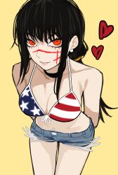 1girls american_flag american_flag_bikini black_hair chainsaw_man demon demon_girl devil devil_girl female heroine japanese_female light-skinned_female mitaka_asa ringed_eyes scar scar_on_face spiral_eyes yoru_(chainsaw_man)