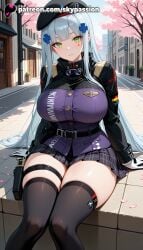 1girls 2025 ai_assisted ai_generated anime artist_name assault_rifle bangs beret black_legwear blunt_bangs blush breast breasts bust cherry_blossoms chest city cityscape explicit eyebrows_visible_through_hair facial_mark female german_flag girls'_frontline gloves green_eyes gun hair_ornament hat hi_res high_quality high_resolution highres hk416_(girls'_frontline) jacket long_hair looking_at_viewer patreon patreon_username petals plaid plaid_skirt rifle silver_hair sitting skindentation skirt skypassion solo stable_diffusion teardrop thick_thighs thighhighs thighs tile_floor tree very_long_hair watermark weapon