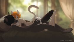 animated anthro big_breasts big_penis breasts canid canine canis chemodanchik dobermann domestic_dog duo felid feline female foreplay genitals herm hi_res intersex intersex/female love mammal penis pinscher sex stroking_butt stroking_penis