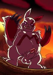 2016 balls erection evil_face front_view humanoid_penis looking_at_viewer looking_down low-angle_view male male_only mammal moobs nintendo nipples penis pokemon pokemon_(species) retracted_foreskin semi-anthro slightly_chubby smirk solo standing thedirtyshark uncut video_games zangoose