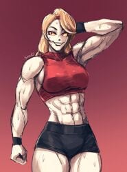 1girls abs armpit armpits athletic athletic_female bare_midriff big_breasts black_lips black_shorts blonde_hair breasts busty charlie_morningstar charlie_morningstar_(hazbin_hotel) crop_top curvaceous curvy curvy_female curvy_figure exposed_midriff female hands_behind_head hazbin_hotel hi_res high_resolution highres huge_breasts large_breasts light-skinned_female light_skin long_hair muscular muscular_arms muscular_female muscular_thighs red_eyes shaved_armpit shorts simple_background six_pack smile smiling sn0wls solo solo_female solo_focus spindlehorse_toons sports_bra sweat sweatdrop sweatdrops sweating sweaty sweaty_abs sweaty_arms sweaty_body tagme thick_thighs thighs voluptuous voluptuous_female white_body white_skin yellow_sclera
